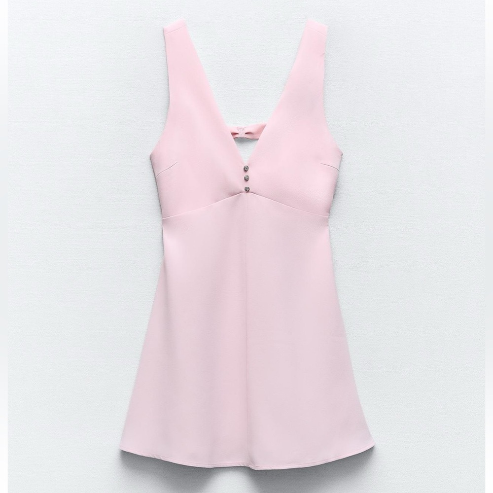 Zara jewel button pinafore dress mini light pink 2747/571 XS SMALL a line bow